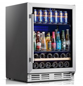 Kalamera Beverage Fridge 24 Inch Beverage and Wine Cooler Built-in or Freestanding - 120 Cans & 16 Bottles Capacity Wine Refrigerator Cooler